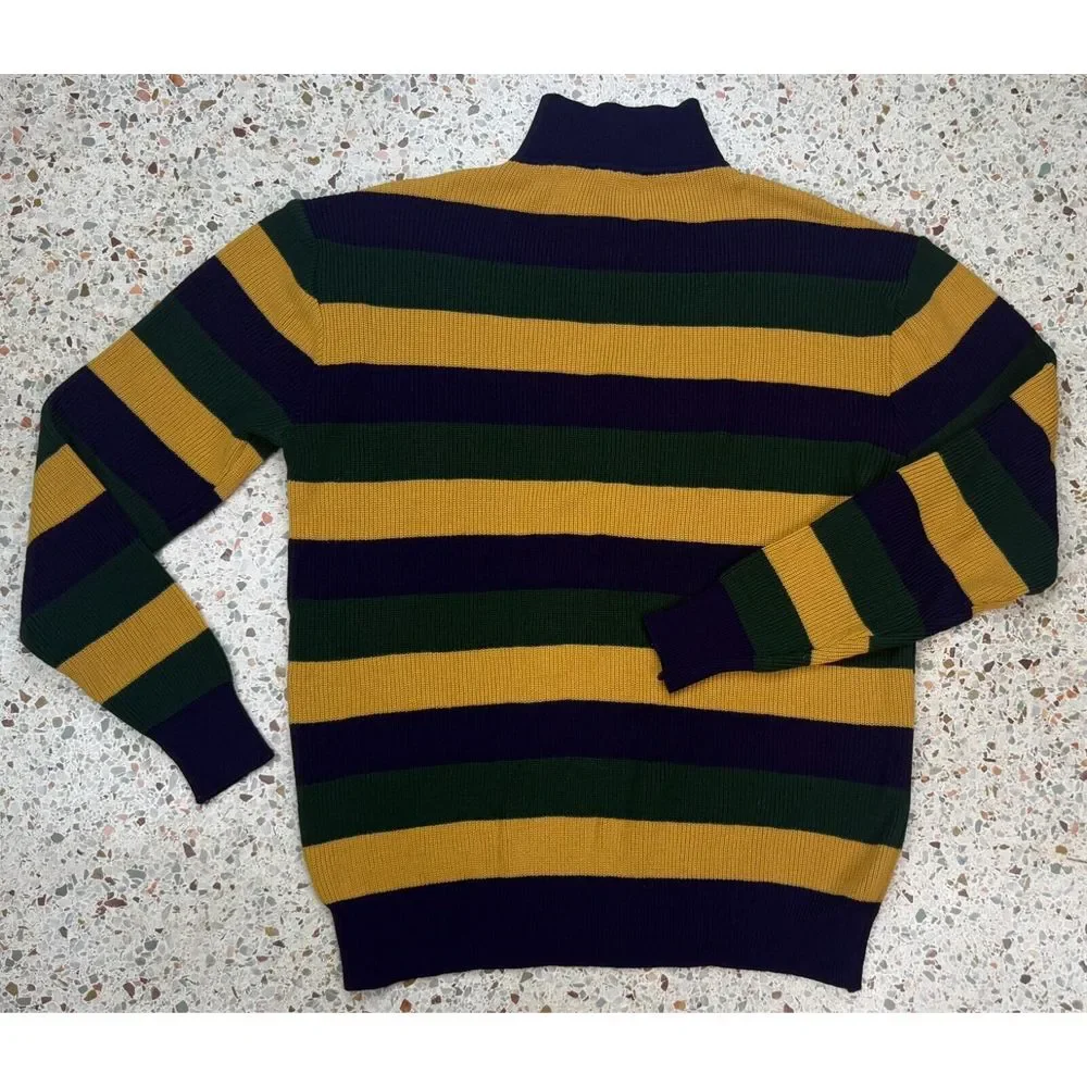 The Hecht Co Rare Vtg‎ Men's Striped Made In Italy 1/4 Button Up Sweater Size L